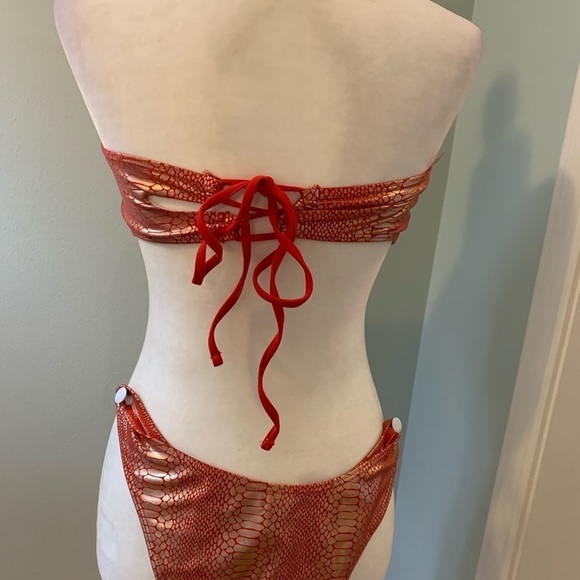 SHEIN red/gold shiny bikini, M - Picture 3 of 5